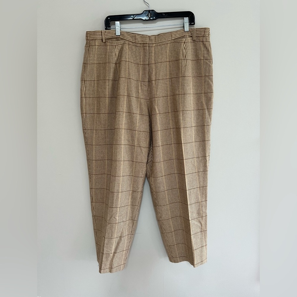 Liz Claiborne Vintage Classic Plaid Houndstooth Wool Pants, Tan/Brown, 18w